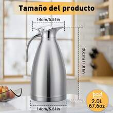 Jarra Térmica para Café 2L Cafetera Térmica Acero Inoxidable, Jarra aislada al vacío con Tapa Hermética y Asa Anti-quemadura,Apto para hogares y restaurantes - Plateado - Ver 2