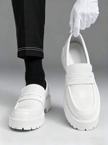 New Designer Men's Slip-On Loafers, Glossy Patent Leather Thick Sole Elevator Shoes, Retro British Style, Suitable For Back To School, College, Graduation, Formal Occasions, Soft & Comfortable Round Toe, Elegant Dress Shoes, Gentlemen Business Casual, Daily Wear, Couple/Dating/Party/Wedding, Recommend Ordering One Size Up Formal/Business Formal