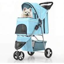 MoNiBloom Cochecitos plegables para perros pequeños con cubierta para el clima, carrito de paseo para mascotas de 3 ruedas para perros y gatos con cesta de almacenamiento y soporte para tazas, malla(Verde (Mint Green)) - Tipo 4 - Ver 2