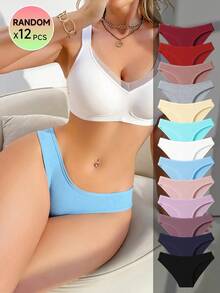 12 Packs Random Color Packaging Of Women's Briefs,  Solid Color Simple Ribbed  Soft, Stretchy And Breathable Women's Knitted Panties, Available In A Variety Of Colors And Sizes From S To XXL, Suitable For Comfortable And Casual Wear - Màu sắc ngẫu nhiên - Xem 7