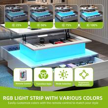 Lift Top Coffee Table, High Glossy With LED Strip, Modern Wooden Rectangle Tea Table With 2 Drawers, White -By GeoTower - White - View 6