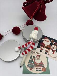 Mini bonnet tricoté et écharpe du Père Noël, petit costume de Noël pour stylo anamorphique DIY, décoration de fête de Noël, dîner. Stylo géométrique froissé, drôle, sensoriel, anti-stress, outil d'écriture à forme changeante