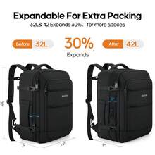 UKEIN 5PCS Travel Backpack Carry On Backpack 42L Flight Approved, Expandable Laptop Backpack With Packing Cubes & Shoe Pocket, Water Resistant Luggage Backpack For Men Women, TSA Approved, Large Backpack - 黑色 - 查看 7