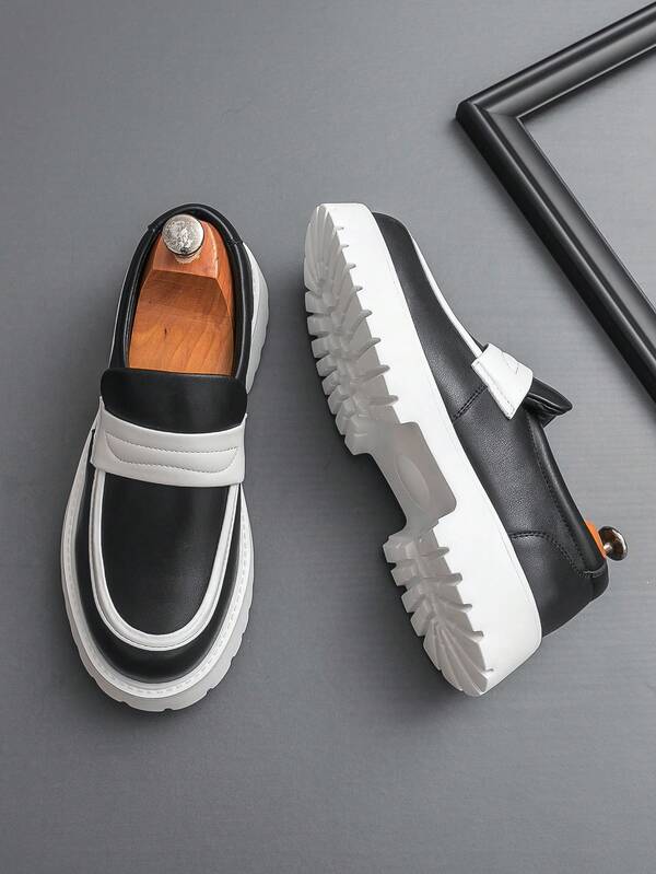 New Designer Men's Slip-On Loafers, Glossy Patent Leather, Thick Sole, Elevated Height, Retro British Style, Affordable High-End Feel, Suitable For Back To School, College, Graduation, Soft & Comfortable Round Toe, Elegant Formal Dress Shoes, Gentlemen's Business/Office Commute, Casual Daily Wear, Couple/Dating/Party/Wedding, Groom Shoes, Holiday Gift, Spring/Summer/Autumn, Size Runs Small, Please Order One Size Up