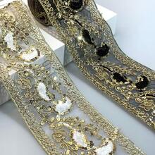 1/5 Yard, 8cm breite goldene metallische Pailletten Blumen Spitze, geeignet zum Nähen, kann für DIY Näharbeiten, Tischdecken Dekoration, Abendkleider und Heimdekoration verwendet werden, auch geeignet für Weihnachts- und Partydekorationen, DIY Haarclips. Vintage schwarze bestickte Pailletten Spitzenborte mit retro goldenem Blumenmuster - handgemachtes DIY Modeaccessoire, kann für Hüte, Kleider, Taschen und Vorhänge verwendet werden. - Verschiedenfarbig - Übersicht 10