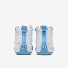 Nike Zapatos de baloncesto de cuero de alta gama Jordan 12 Zoom Retro, cómodos y versátiles, en blanco y azul - Blanco/Azul - Ver 5