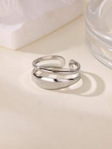 1 pieza Anillo doble grueso minimalista para mujer, chapado en oro de 18K, de acero inoxidable con diseño geométrico abierto, regalo de joyería para boda o Navidad - Multicolor - Ver 5