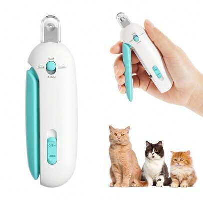 Cat Nail Clippers With Adjustable Cutting Hole In 4 Sizes And Hidden Nail File | Nail Clippers For Kittens And Indoor Cats | Splash-Proof Claw Clippers For Cat Grooming (Blue)