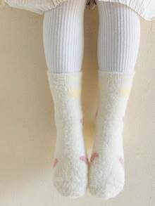 3双秋冬加厚保暖女童袜心形草莓袜蓄热防寒地板袜毛绒袜 - 彩色 - 查看 4