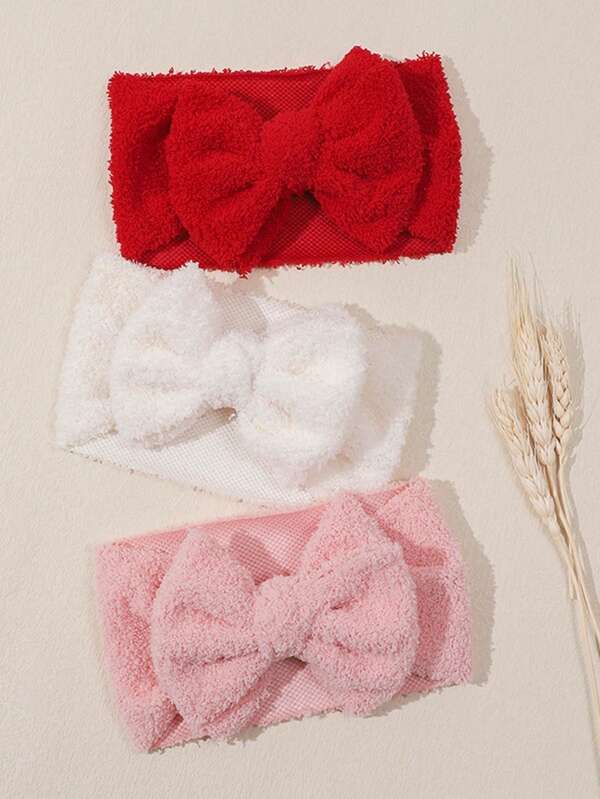 Set de 3 diademas de bebé de terciopelo suave de otoño/invierno, diademas con lazo adorable para bebés, accesorios de cabello de bebé dunicolordo y de moda