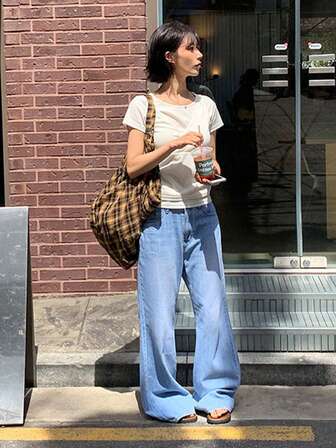 Women's Vintage Versatile Casual Straight-Leg Long Denim Jeans, Suitable For Commuting All Seasons