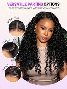 MEGALOOK 水波纹缅甸卷发假发升级版 13x6 三合一™ 无胶假发，发尾采用手指卷曲设计 - 100% 真人发，预剪蕾丝前额，预漂白预拔毛，自然发际线，细小发结，抽绳透气帽，佩戴方便，18-30 英寸自然黑假发 - SNatural - 查看 3