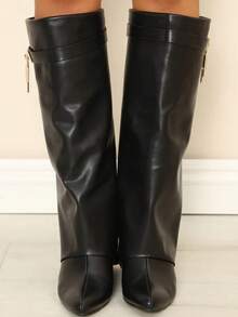 Over-The-Knee Boots For Women, New Autumn/Winter Slim High Heel Chunky Heel Fold-Over Boots