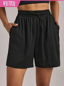 VUTRU 1Pc Drawstring Shorts With Pockets Flowy Lightweight Yoga Studio Jogging Daily - Black - View 1