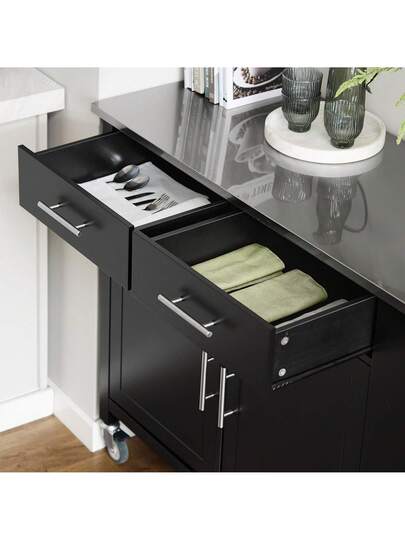 SoBuy FKW108 Kitchen Trolley Stainless Steel Top Isl Side Shelf Cabinet Sideboard On Wheels Serving Wit Approx.: 107 94 46 Cm view 8