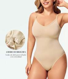 SUNACGO Body Faja Moldeadora para Mujer con Control de Abdomen Moldeadora de Cintura Curvy Faja Bodysuit Shapewear Sin Costuras Tanga - Negro(Cuello en V ) - Ver 1