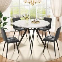 Dining Table & Chair Sets - Black + Gray + Linen + MDF - View 1