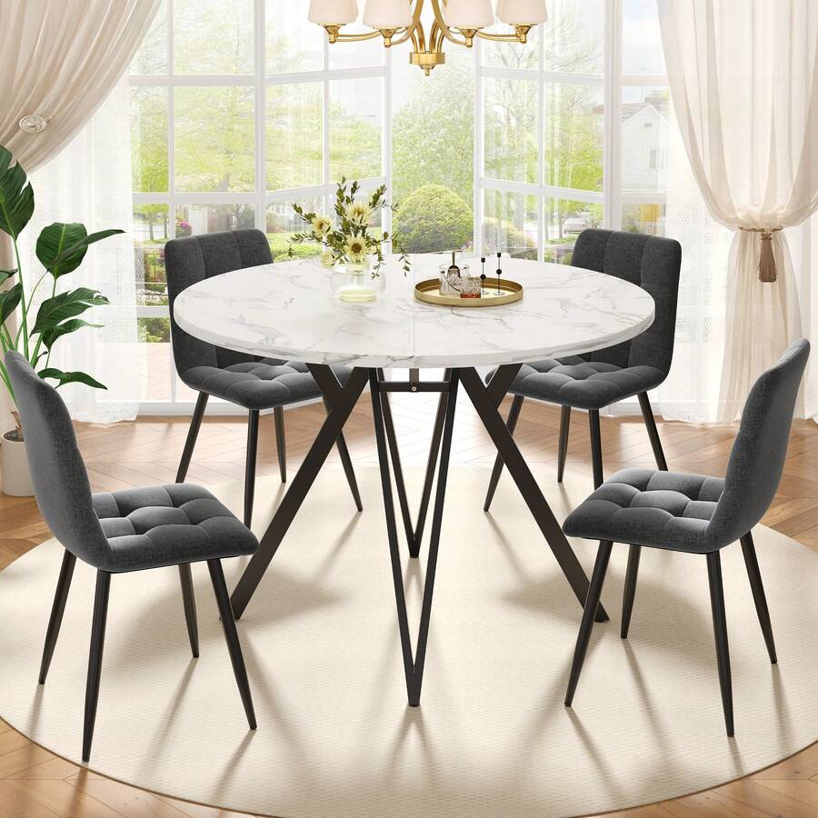 Dining Table & Chair Sets - Black + Gray + Linen + MDF - View 1
