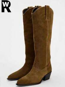 Fall/Winter New Arrival Women's High Heel Pointed Toe Tall Boots, Deep Brown Color, Wide Shaft Equestrian Style Tall Straight Shaft Retro Boots - Brown - View 1