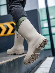 时尚防水雨靴，男女通用抽绳中筒送货骑手工作靴，厚底，防滑 - 灰色 - 查看 3