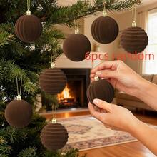 1 set (6 pezzi/12 pezzi) Pendenti e decorazioni da appendere per festival, set di palline di Natale in velluto per albero di Natale, palline di Natale antisfondamento floccate, decorazione marrone