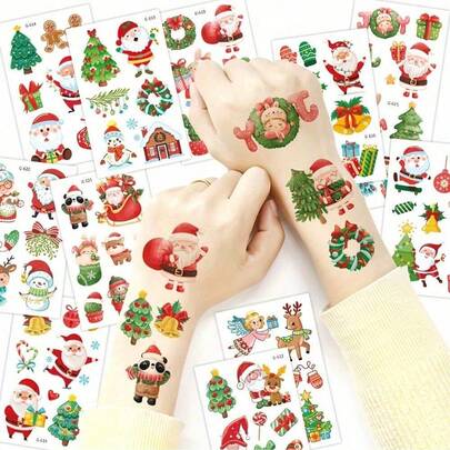 4pcs Cute Christmas Temporary Tattoos - Santa Claus/Snowman/Christmas Tree | Festive Makeup & Christmas Outfit Essential, Easy To Apply/Remove, Waterproof Sweat-Proof For Men Women