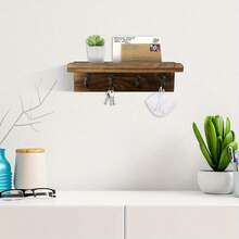1 pieza Soporte de llaves de madera rústica con 4 ganchos de metal, estante de pared para llaves y organizador de correo para entrada, dormitorio, cocina, sala de estar, decoración del hogar, almacenamiento, exhibición decorativa funcional, diseño moderno y contemporáneo, solución de organización ahorradora de espacio, regalo perfecto para familia y amigos - Multicolor - Ver 6