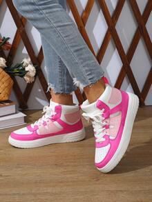 BAOLIANGXIONG Pink Color Casual Student Sneakers, Sport Shoes ,Women's Casual Sports Shoes, Fashionable Sneakers With Thick Soles, Low-Cut Lace-Up White Pink Shoes, Outdoor Shoes - 白玫紅粉高幫 - 查看 5