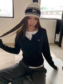 Unique Design Waist Cinching Long Sleeve T-Shirt, Embroidered Slim Fit Layering Top, Autumn