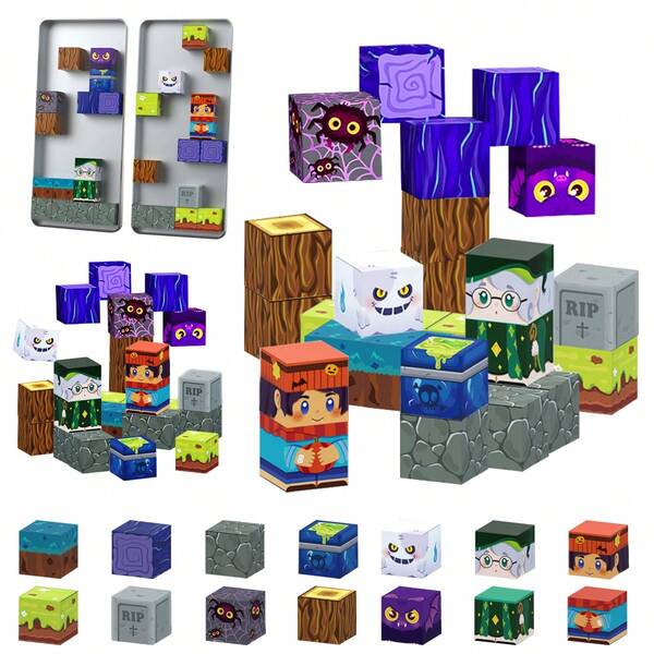 27pcs Halloween Magnetic Building Cubes, Spooky Monster Stacking Blocks GAME, Cool Party Favors For Kids, Trick Or Treat Toy Gift For Boys & Girls