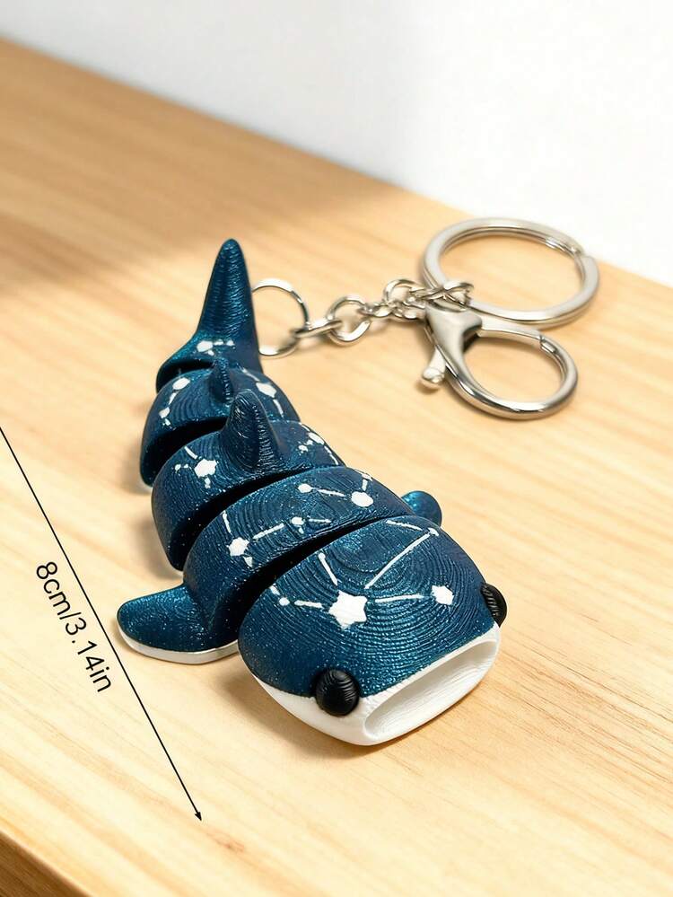 3D Printed Creative Space Shark Keychain, Funny Ocean Creature Backpack Pendant, Bag Charm, Fashion Accessory, Gift For Friends - Blue - View 3
