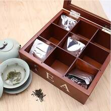 Retro Tea Coffee Box 9 Cells Wooden Storage Box With Visible Lid Multi-Compartment Organizer For Tea Bag Jewelry Coffee Modern Simple Home Storage - White - View 4