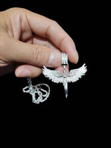 1pc Cubic Zirconia Angel Shaped Pendant & 1pc Stainless Steel Twisted Chain Necklace, Unisex Hip Hop Punk Pendant Necklace, Fashionable Vintage Jewelry, Suitable For Daily Wear Or Parties, Gift For Valentine - Yellow Gold - View 9