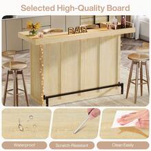 LITTLE TREE 4-Tier Bar Table, 70.9-Inch Large Wooden Home Bar Unit With Wine Glass Holder And Black Footrest, Pub Table With Storage Shelves For Home, Patio, Basement - 淺棕色 - 查看 7