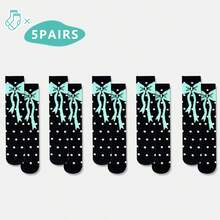 1/2/3/4/5 par skarpetek damskich do połowy łydki z kokardką, o prostym, ale eleganckim wzornictwie i właściwościach odprowadzania wilgoci. Delikatna kokardka zdobi kostkę, dodając odrobinę słodkiego uroku. Idealne na wiosnę i jesień. - Wielokolorowe - Zobacz 23