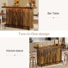 LITTLE TREE 4-Tier Bar Table, 70.9-Inch Large Wooden Home Bar Unit With Wine Glass Holder And Black Footrest, Pub Table With Storage Shelves For Home, Patio, Basement - Brown - View 4