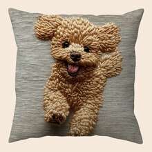 1 pièce, Housse de coussin décoratif en peluche courte à impression 2D plate, coussin déhoussable avec imprimé mignon d'un caniche brun courant, impression unilatérale, 45,72 cm x 45,72 cm, convient pour le canapé, le salon, la chambre à coucher, la décoration de bureau à domicile, sans rembourrage - Multicolore - Voir 11