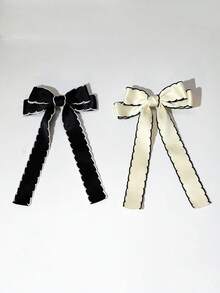 2pcs Women's Wavy Edged Bow Hair Clips, Fashionable & Elegant Fabric Ribbon Hair Accessories, Versatile For Any Occasion Claw Clips Hair Claws Hair Barrettes, School Stuff, College, Winter Outfit For Women, Bows, Cute, Classy, Head Accessories, Hairpin,Summer,Holiday,Travel,Festival,Birthday - 1 Beige + 1 Black - View 6