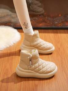 女士冬季新款加厚雪地靴，女士保暖加厚皮靴，防水防滑运动鞋 - 卡其 - 查看 8
