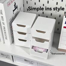 1 件白色塑料桌面收纳盒，经典可堆叠储物抽屉，适用于办公用品、珠宝、化妆品 - 节省空间的桌面配件，适合宿舍使用，书桌和抽屉整理器，用于家庭储物