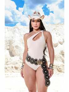 Body Feminino Um  Só Recorte Assimétrico - Bege - Visão 2