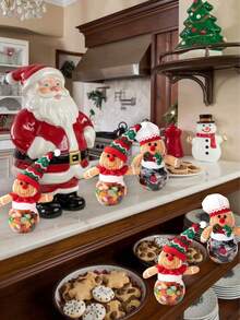 1pc Christmas Gingerbread Man Candy Decoration Jar, Desktop Decoration Supplies, Christmas Gifts, Cartoon Candy Box Storage Jar, Creative Decorative Candy Jar, Suitable For Holiday Parties And Theme Events, Family Gatherings, Shopping Mall Activities, Window Displays