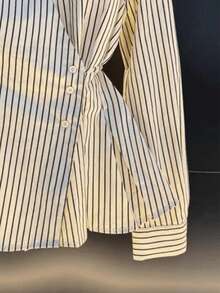 Áo cánh tay dài thường ngày cổ chữ V thắt eo kiểu Pháp cỡ lớn dành cho nữ, thích hợp mặc hàng ngày, hẹn hò, đi nghỉ, tiệc sinh nhật, tiệc trở lại trường, tiệc độc thân, du lịch, mùa xuân và mùa thu - Đen và trắng - Xem 4