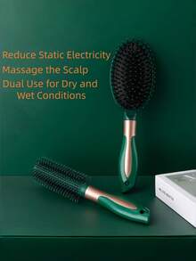 1/3pcs Anti-Static Massage Hair Brush, Olive Green, Suitable For Wet & Dry Hair, Curling & Straightening - Dark Green - View 6