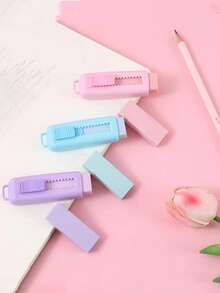 1pc Sliding Telescopic Eraser, Multi-Color Sliding Telescopic Plastic Cap Pencil Eraser, School Office Large Eraser, Drawing Art Eraser, Standard Pencil Eraser, Office Correction Product - Multicolor - View 5