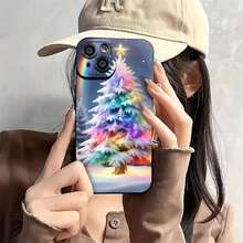 Estuche para teléfono con diseño de árbol de Navidad arcoíris ¡toque festivo y regalo perfecto! Compatible con fundas para teléfonos   17  16 Pro Max  15 Pro Max  13 y  12 Hecho de material de TPU, brinda protección contra golpes y caídas Ideal para vacaciones, familiares, amigos y celebraciones de invierno - Negro - Ver 1