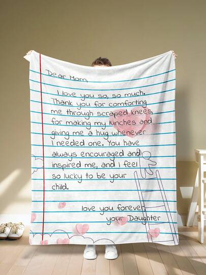 1 Stück Herzerwärmender Brief an Mama Flanelldecke, warmes Geschenk voller Liebe der Tochter, Flanelldecke, moderne Polyesterdecke in rechteckiger Form geeignet für verschiedene Anlässe