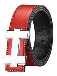 MMJ Finswift Luxury Men's Silver H Letter Smooth Buckle Belt, Fashion Casual Versatile Jeans Belt, Suitable For Work And Daily Wear