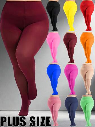1 Pair Of Women's Cozy Plus-Size Tights, 80D Opaque Solid Color Tights, Soft Polyester Fiber Material, Hand Washable, Available In A Variety Of Colors, High-Waisted Tights, Suitable For Plus-Size Women.