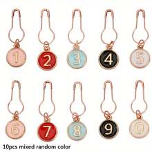 10 piezas de marcadores de punto de ganchillo con esmalte numerado, ganchos de ganchillo de aleación del 0 al 9 con anillos de hierro con cierre, para accesorios de tejido, ganchillo y costura - Rosa 10 piezas/juego - Ver 1